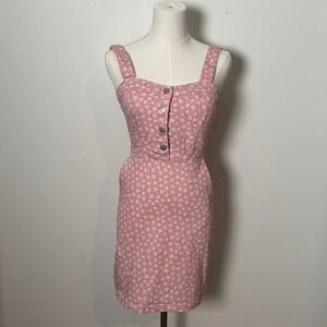 Pink Floral xs Dress Stretch Coquette Cottagecore Button Fitted Spring Dress